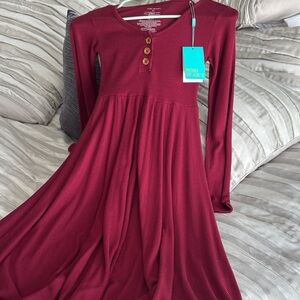 Poppy Peanut Long Sleeve Babydoll Dress - Burgundy
